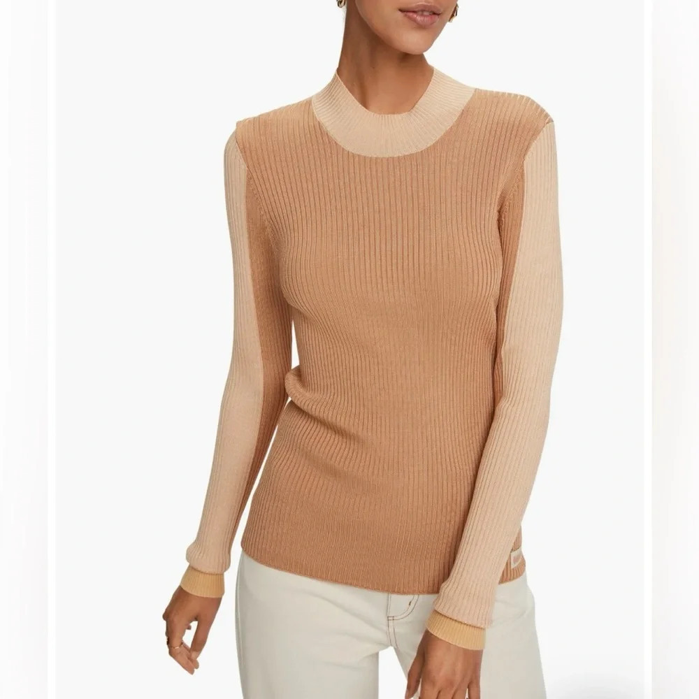 Scotch & Soda Maison Scotch Colorblock Ribbed Sweater Brown XS Stretch Mock Neck